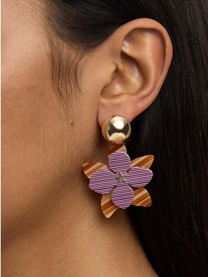 Parfois Çiçek ve Çizgili Uzun Küpe