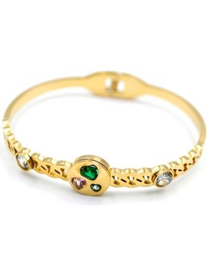 Aesco Taşlı Kalp Bilezik - Altın