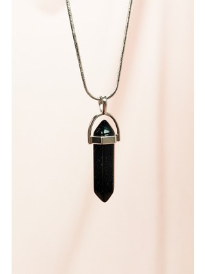 Aesco Siyah Yıldız Taşı Doğal Taşı Zincirli El Yapımı Tasarımlı Kolye Uç: 3,5 cm Zincir: 20 cm Kutulu