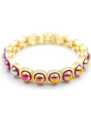 Aesco Lastikli Taşlı Bileklik - Fuşya