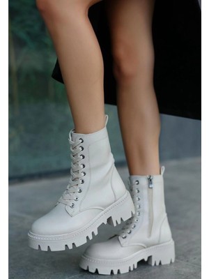 Indispensablely Flona Bej Cilt Bağcıklı Bot