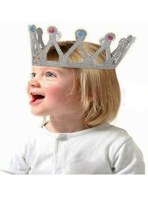 Indispensablely Gümüş Renk Çuk ve Yetişkin Uyumlu Kraliçe Tacı Prenses Tacı 8X25 cm