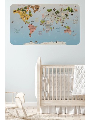 Beta Moda Hub Eğitici Dünya Haritası Dünya Atlası Çocuk ve Bebek Odası Duvar STICKER-85X130-3824