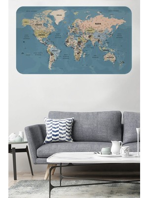 Beta Moda Hub Türkçe Eğitici Ülke ve Başkent Okyanus Detaylı Atlası Dünya Haritası Duvar STICKER-85X130-3836