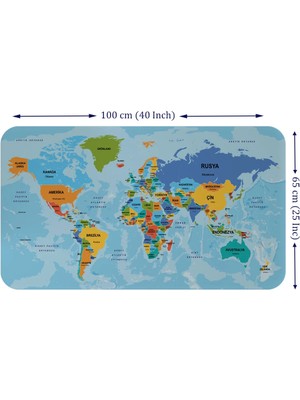 Beta Moda Hub Türkçe Eğitici Ülke ve Başkent Detaylı Atlası Dünya Haritası Duvar Sticker -60X105-3831