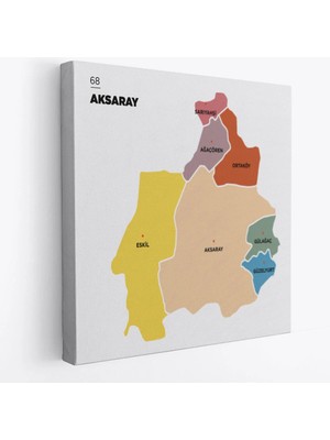 Beta Moda Hub Aksaray Ili ve Ilçeler Haritası Dekoratif Kanvas Tablo