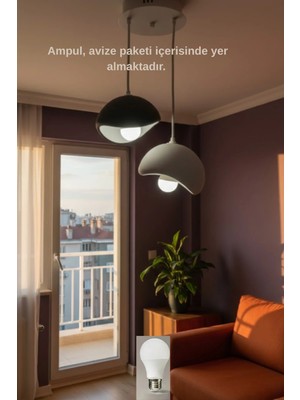 Beta Moda Hub Siyah ve Gri Dekoratif 2 Li Sarkıt Avize Bohem Beton Görünüm E27E27 Modern Avize (Ampul Hediye)