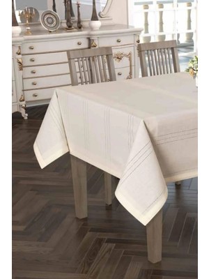 Beta Moda Hub Jasmin Krem Keten Dokulu Masa Örtüsü Leke Tutmaz, Yumuşak Yüzey