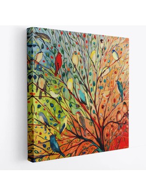 Beta Moda Hub Renkli Ağaçtaki Renkli Kuşlar Kanvas Tablo-