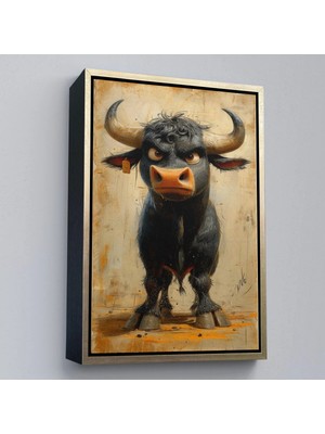Beta Moda Hub Ahşap Çerçeveli Agresif Boğa Tablosu-
