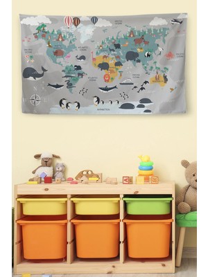 Beta Moda Hub Duvar Örtüsü Çocuk Odası Dünya Haritası Kaliteli Kanvas Duvar Halısı-