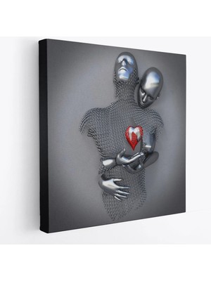 Beta Moda Hub Aşk Sanatı, 3D Efekti Gümüş Insan, Gri ve Gümüş Metalik Efektli Kanvas Tablo-