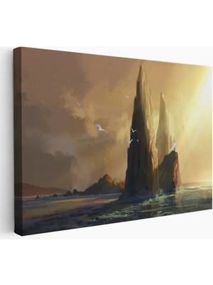 Beta Moda Hub Kayaların Üzerinden Okyanusu Izleyen Beyaz Pelerinli Kadın Kanvas Tablo-