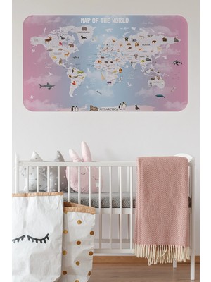 Beta Moda Hub Eğitici Dünya Haritası Dünya Atlası Çocuk ve Bebek Odası Duvar STICKER-85X130-3801