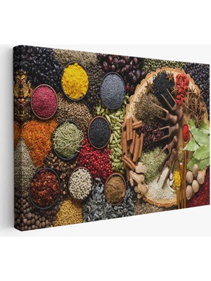 Beta Moda Hub Mutfak Masasın Da Baharatlar Dekoratif Kanvas Duvar Tablosu-
