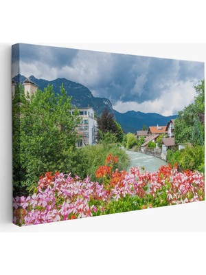 Beta Moda Hub Almanya Garmich-Partenkirche De Güzel Bir Nehir Manzarası Duvar Tablosu-