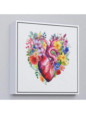 Beta Moda Hub Ahşap Çerçeveli Çiçeklerle Çevrili Kalp Tablosu - Doktor Hediyesi-