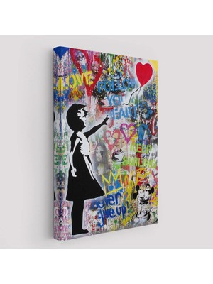 Beta Moda Hub Renkli Balon Kız Sanatı, Banksy Kanvas Tablo-