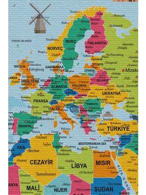 Beta Moda Hub Duvar Örtüsü Detaylı Türkçe Güncel Dünya Haritası Kanvas Duvar Halısı-