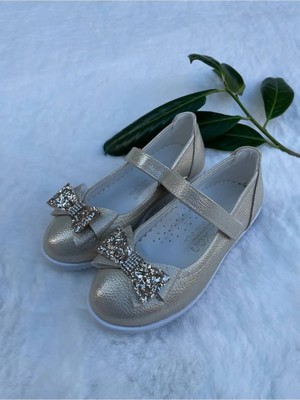 Beta Moda Hub Prenses Altın Simli Kelebek Fiyonk Çocuk Doğum Günü Ayakkabısı(26-36)