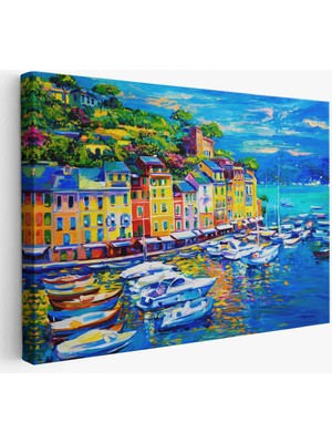 Beta Moda Hub Liman Tekneleri Yağlıboya Görünüm Dekoratif Kanvas Duvar Tablosu-