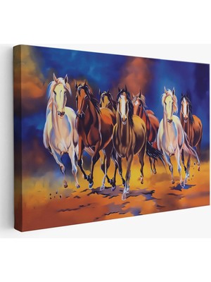 Beta Moda Hub Koşan Atlar Yağlıboya Görünüm Dekoratif Kanvas Tablo-