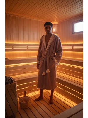 Beta Moda Hub Müslin Unisex Bornoz Kapüşonlu Püsküllü Yumuşak Dokulu Banyo ve Plaj Bornozu