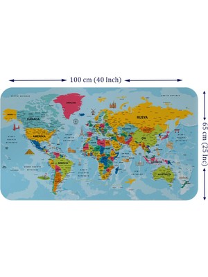 Beta Moda Hub Türkçe Eğitici Ülke ve Başkent Okyanus Detaylı Atlası Dünya Haritası Duvar Sticker -60X105-3864