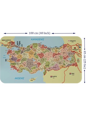 Beta Moda Hub Eğitici ve Öğretici Detaylı Komşulu Türkiye Haritası Duvar STICKER-60X105-3846