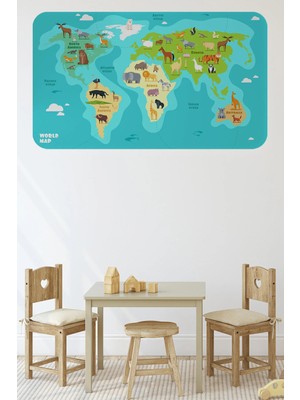 Beta Moda Hub Eğitici Dünya Haritası Dünya Atlası Çocuk ve Bebek Odası Duvar STICKER-85X130-3784