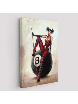 Beta Moda Hub Bilardo Topunun Üstünde Oturan Pub Kızı Duvar Tablosu-