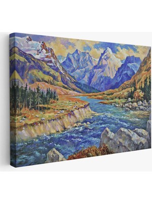 Beta Moda Hub Kafkas Dağları Manzaralı Yağlıboya Görünüm Dekoratif Tablo-