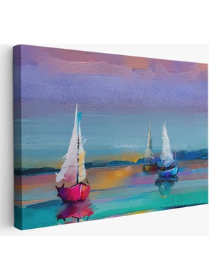 Beta Moda Hub Denizdeki Yelkenliler Yağlıboya Görünüm Dekoratif Kanvas Duvar Tablosu-