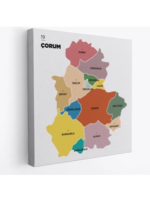 Beta Moda Hub Çorum Ili ve Ilçeler Haritası Dekoratif Kanvas Tablo