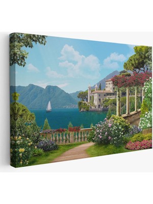 Beta Moda Hub Italya Deniz Manzaralı Yağlıboya Görünüm Dekoratif Kanvas Duvar Tablosu-