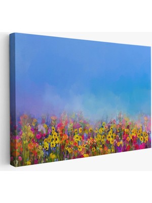 Beta Moda Hub Renkli Çiçekler Salon Dekoratif Kanvas Duvar Tablosu-