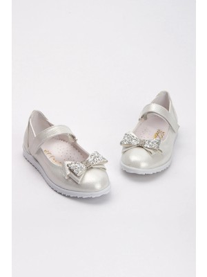 Beta Moda Hub Kaymaz Taban   Beyaz Kız Çocuk Fiyonklu Babet