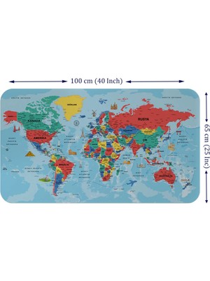 Beta Moda Hub Türkçe Eğitici Ülke ve Başkent Okyanus Detaylı Atlası Dünya Haritası Duvar Sticker -60X105-3863