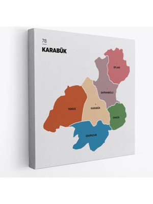 Beta Moda Hub Karabük Ili ve Ilçeler Haritası Dekoratif Kanvas Tablo