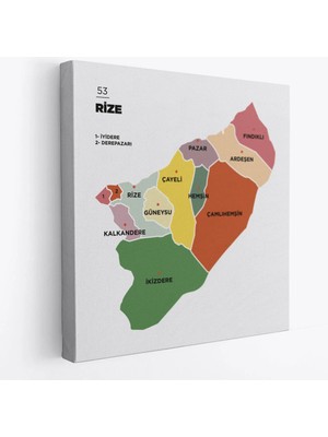 Beta Moda Hub Rize Ili ve Ilçeler Haritası Dekoratif Kanvas Tablo