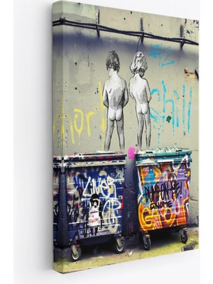 Beta Moda Hub Bansky Çöp Kutusuna Işeyen Çocuklar Kanvas Tablosu / Hayat Kısa-