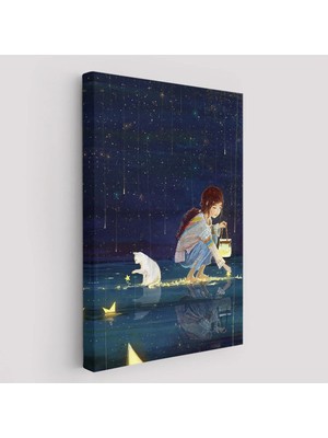 Beta Moda Hub Yıldız Toplayan Kız ve Kedi Dekoratif Duvar Tablosu-