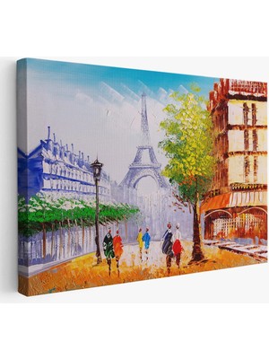Beta Moda Hub Eyfel Kulesi Manzaralı Yağlıboya Görünüm Dekoratif Kanvas Duvar Tablosu-