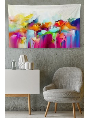 Beta Moda Hub Duvar Örtüsü Çiçekler Yağlıboya Görünümlü Kaliteli Kanvas Duvar Halısı-