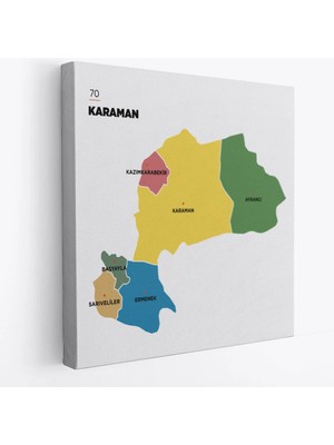 Beta Moda Hub Karaman Ili ve Ilçeler Haritası Dekoratif Kanvas Tablo