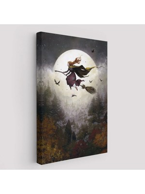 Beta Moda Hub Süpürge ile Uçan Cadı, Cadılar Bayramı Helloven Duvar Tablosu -