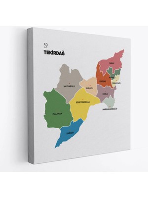 Beta Moda Hub Tekirdağ Ili ve Ilçeler Haritası Dekoratif Kanvas Tablo