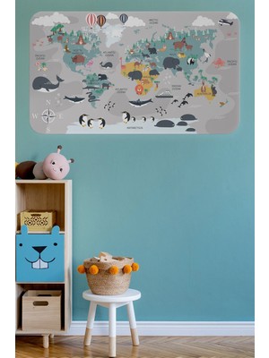 Beta Moda Hub Eğitici Dünya Haritası Dünya Atlası Çocuk ve Bebek Odası Duvar STICKER-85X130-3821