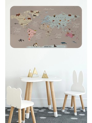Beta Moda Hub Eğitici Dünya Haritası Dünya Atlası Çocuk ve Bebek Odası Duvar STICKER-85X130-3817