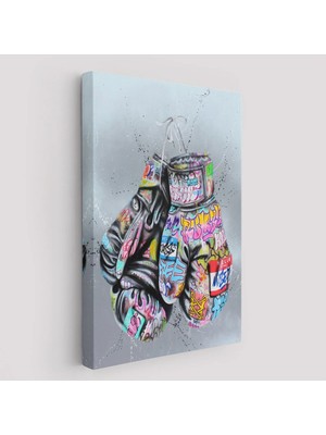 Beta Moda Hub Boks Eldivenleri Kanvas Tablo, Renkli Banksy Sokak Graffiti Kanvas Tablo-